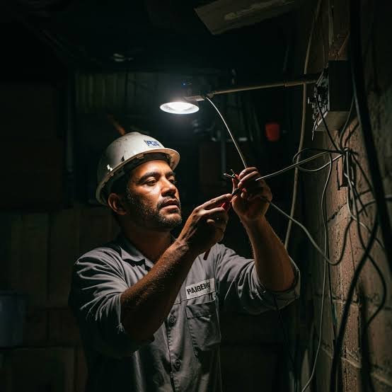 Eletricista trabalhando em serviço de instalação elétrica em Goiânia